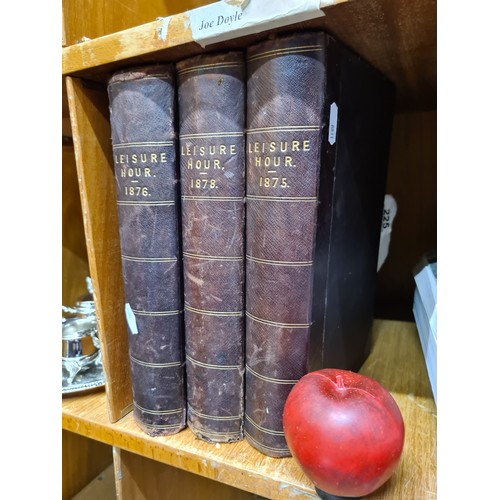 225 - Three antique hardback books of 'The Leisure Hour' periodical including three volumes dating from 18... 