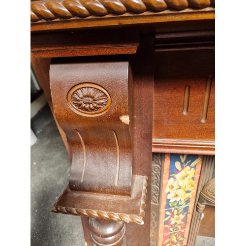 306 - Star Lot - A fabulous vintage fireplace surround. Featuring carved wooden mantle with rope edge bord... 