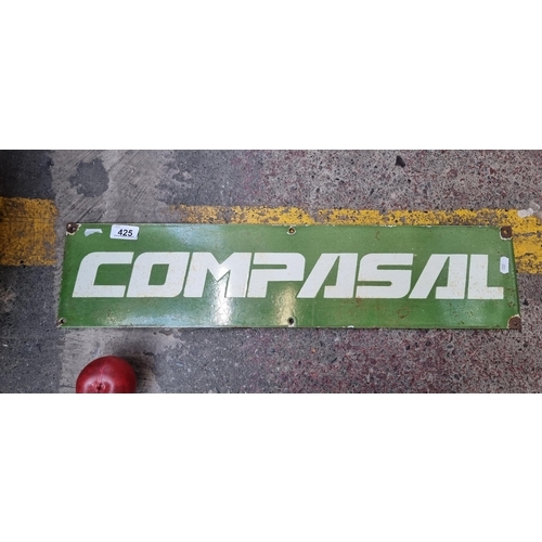 425 - A heavy vintage high quality VINTAGE enameled metal sign reading 'Compasal' with white text against ... 