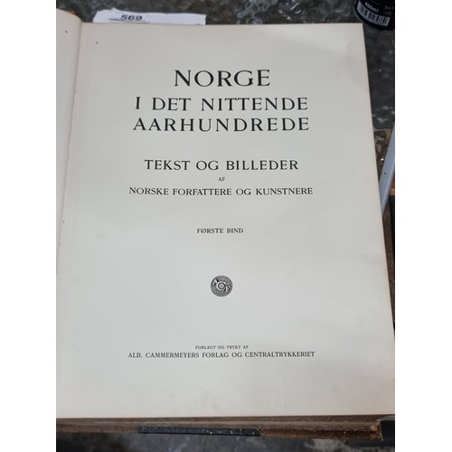 569 - Two very large and heavy hardback antique Norwegian books titled 