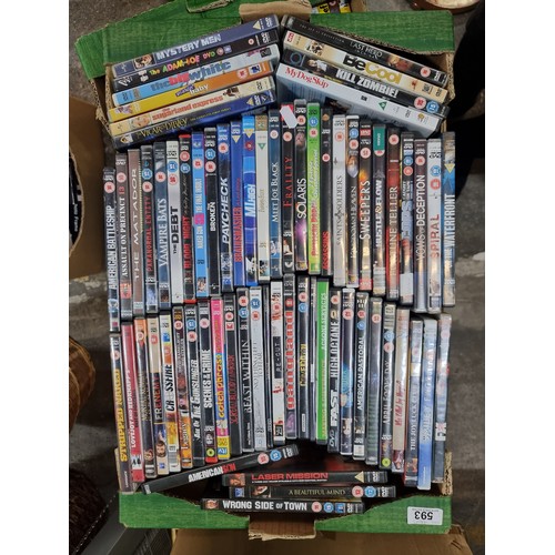 593 - Five large boxes filled with DVD's of all genres. Almost 350 DVD's, something for everyone to watch.