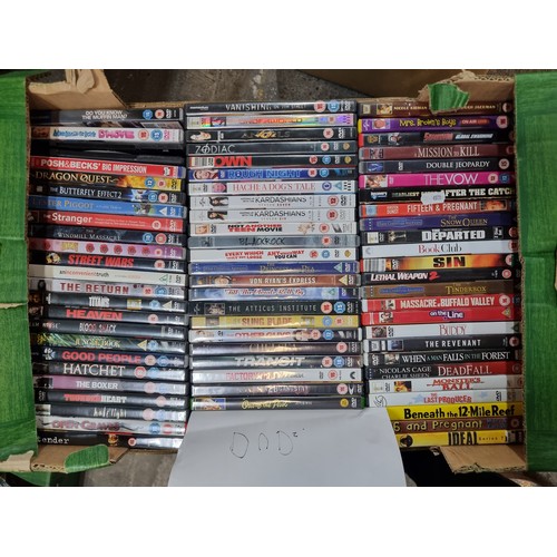 593 - Five large boxes filled with DVD's of all genres. Almost 350 DVD's, something for everyone to watch.