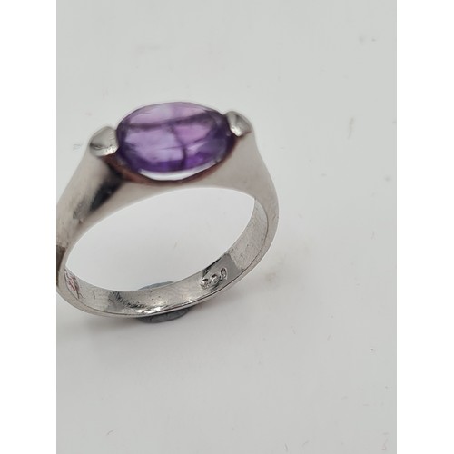 526 - An attractive amethyst stone set ring set in sterling silver. Ring size L. Weight: 3.05 grams. New f... 