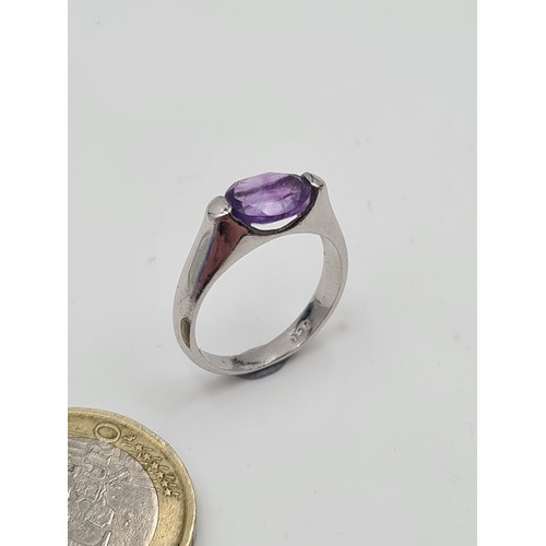 526 - An attractive amethyst stone set ring set in sterling silver. Ring size L. Weight: 3.05 grams. New f... 