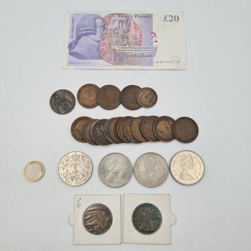 546 - A collection of United Kingdom currency, consisting of a fine Queen Elizabeth 20 pound note, togethe... 