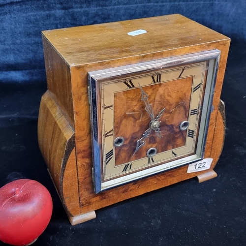 122 - A very handsome vintage English-made mantel clock with art deco style hands and roman numerals to fa... 