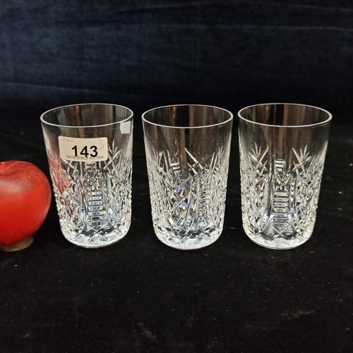 143 - A trio of Waterford Crystal tumbler glasses in the Clare pattern. In excellent condition with acid e... 