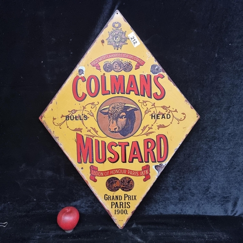 212 - A diamond shaped metal wall sign advertising Colman's Mustard.