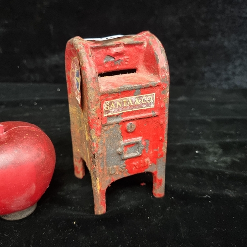 243 - A very charming heavy cast metal money box in the form of a vintage U.S Mail postbox, with a cheerfu... 