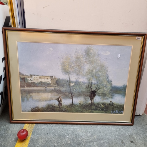 313 - A very large print of a painting by artist Corot titled 'Ville-d'Avray'.