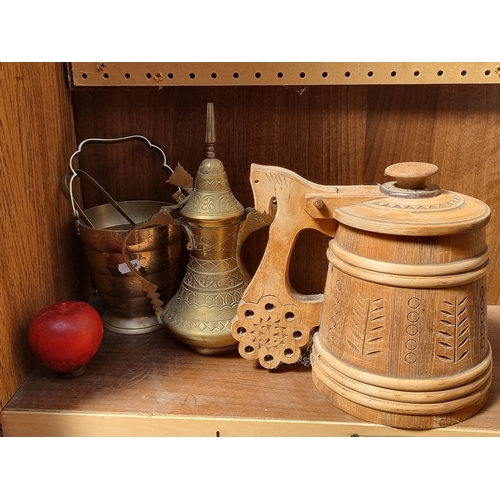 356 - Three fabulous items including an Indian brass ice bucket with lovely floral detail and ice cube ton... 