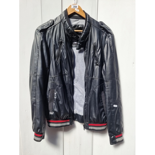 358 - A stylish black leather men's zip-up jacket from Bershka. With multiple pockets to exterior and a po... 