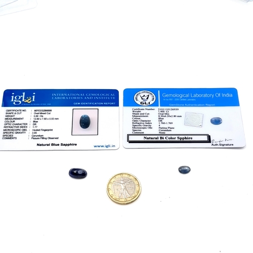 437 - An excellent collection of two natural Blue Sapphire stones, both of oval mixed cut and comprising o... 