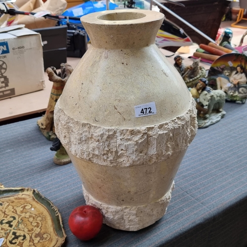 472 - A beautiful travertine effect on fibre-glass vase. Designed with distinct nods to Classical archaeol... 