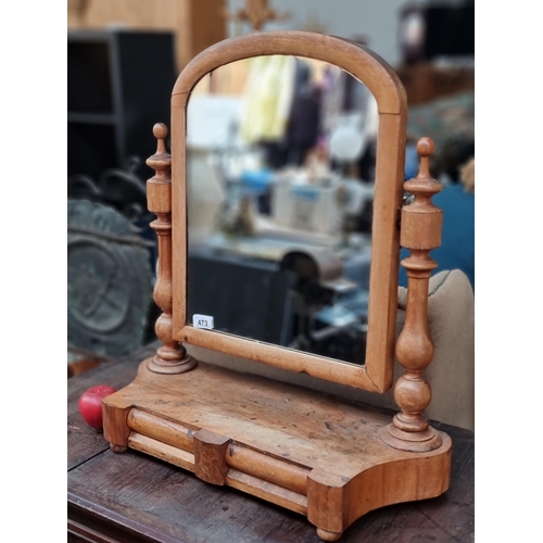 473 - A handsome antique dressing table mirror. Crafted from pine with burl wood detailing and turned wood... 