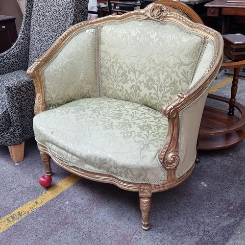 478 - Star Lot : A beautiful antique style love seat. A charming two-seater sofa in a gilt wood frame surm... 