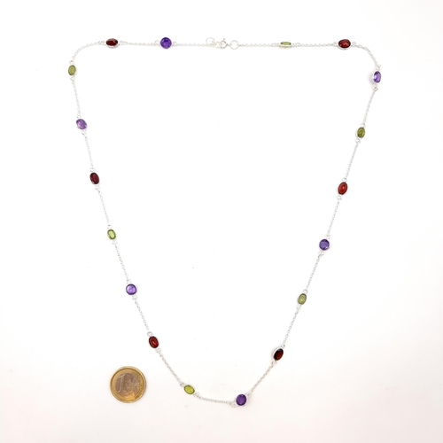 515 - A very attractive gem stone necklace, featuring beautiful Amethyst, Peridot and Garnet natural gem s... 