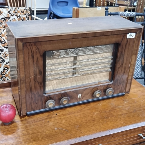 612 - A fantastic vintage Philips radio type B1F 593A with 4 tuning dials to front set in a beautiful wood... 