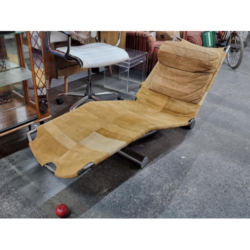 747 - Star Lot: a fantastic vintage mid century chaise lounge with a well made genuine suede upholstery wi... 