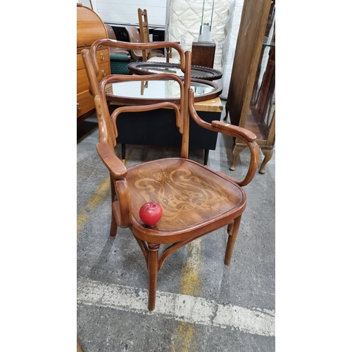 651 - A fantastic vintage bentwood occasional chair featuring an unusual bentwood ladder back and curved a... 