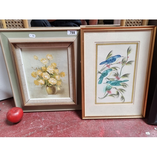 788 - Two vintage original paintings including one showing a bouquet of yellow flowers by artist Robert Co... 