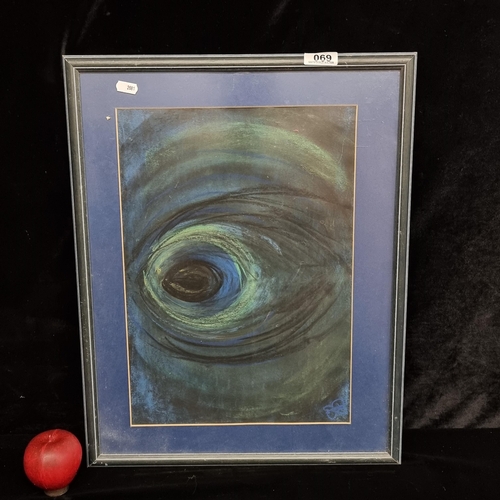 69 - An original chalk pastel on paper artwork featuring an abstract composition of concentric circular f... 