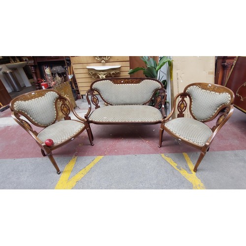 663 - Star Lot - A fabulous three-piece Edwardian lounge suite including two chairs and a two seater sofa.... 