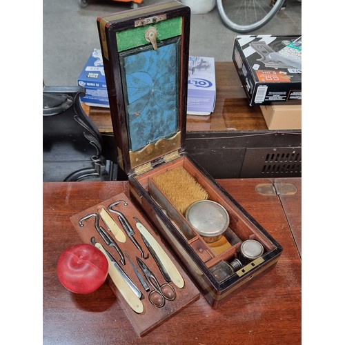 480 - Star lot - A beautiful Gentlemen's vanity set. Consisting of a polished rosewood box with brass cart... 