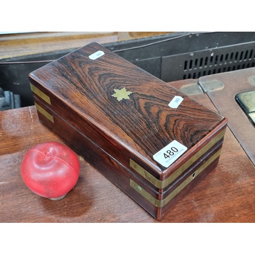 480 - Star lot - A beautiful Gentlemen's vanity set. Consisting of a polished rosewood box with brass cart... 