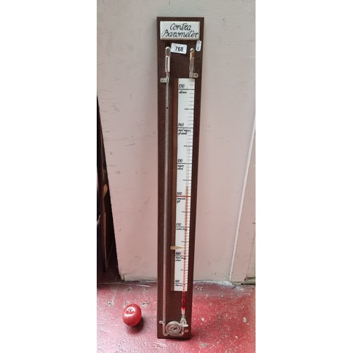 768 - Star lot : A fantastic large antique early 20th century Contra  stick Barometer with wooden backplat... 