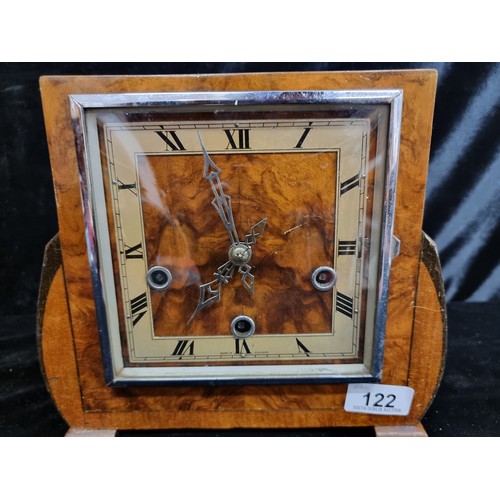 122 - A very handsome vintage English-made mantel clock with art deco style hands and roman numerals to fa... 