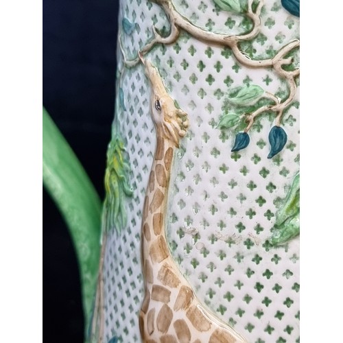 169 - A beautiful Burleigh Ware pitcher jug with a charming giraffe relief pattern in shades of green and ... 