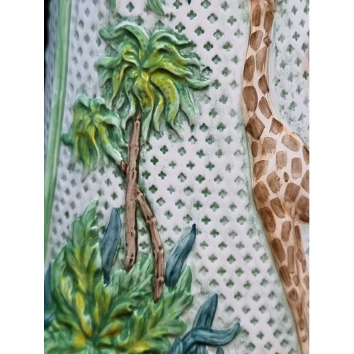 169 - A beautiful Burleigh Ware pitcher jug with a charming giraffe relief pattern in shades of green and ... 