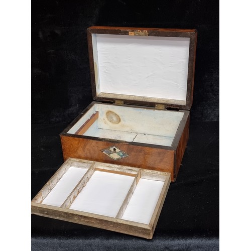 229 - An exquisite antique Victorian burled walnut stationary box with the most gorgeous diamond shaped mo... 