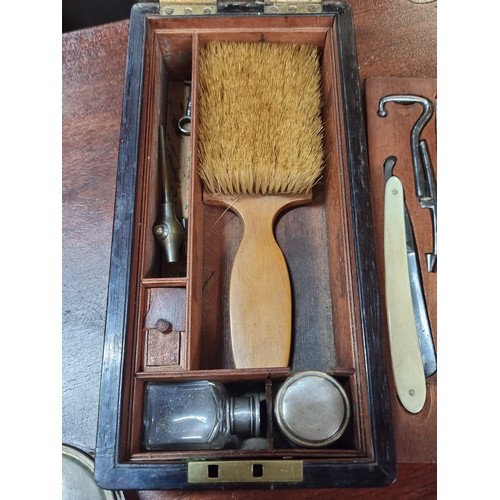 480 - Star lot - A beautiful Gentlemen's vanity set. Consisting of a polished rosewood box with brass cart... 