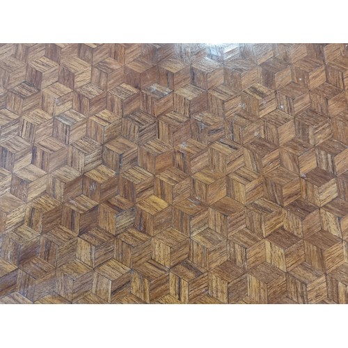 702 - Star Lot: A fabulous antique Edwardian table with magnificent rhombus parquetry to top and chevron p... 