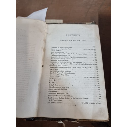 611 - Two antique hardback books including 'The United Service Journal and Naval Military Magazine', datin... 