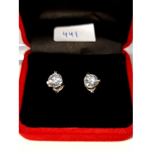 6 - Star Lot : A sparkling pair of 3 carat White Moissanite sterling silver stud earrings. Featuring ste... 