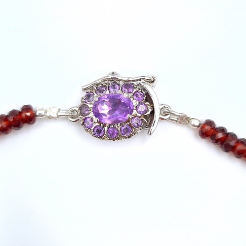 16 - A beautiful 125 carat natural ruby single strand necklace, set with a stunning Amethyst sterling sil... 