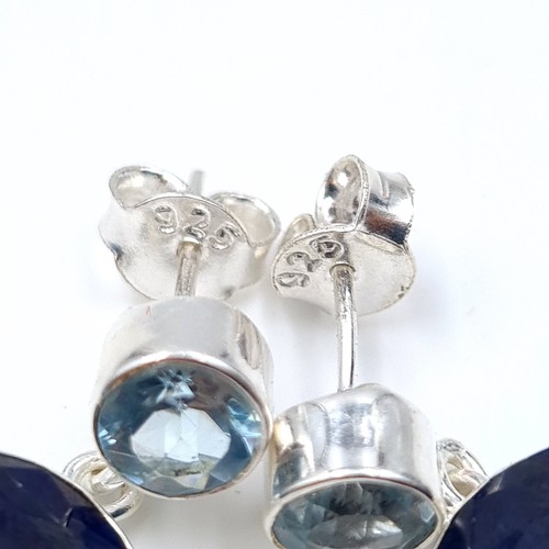 28 - A beautiful pair of Blue Topaz and Sapphire drop earrings. Set in sterling silver. Drop length of 5c... 