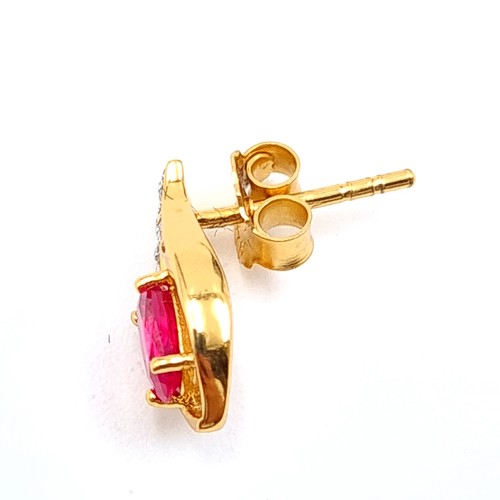 543 - A truly beautiful pair of 9 carat gold plated Ruby abstract inspired stud earrings, with White Sapph... 