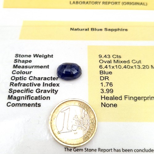 432 - A natural Blue sapphire stone of oval mixed cut and 9.43 carats. Comes with  certificate of authenti... 