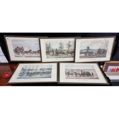 61 - Five antique chromolithographs each depicting stage coach scenes from the series 