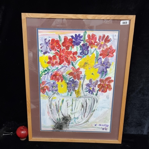 69 - A vibrant original acrylic on paper painting featuring a bountiful bouquet of flowers in highly satu... 