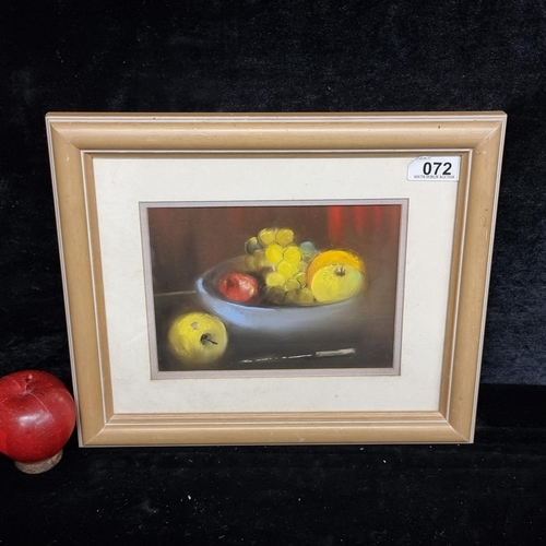 72 - A lovely original pastel on paper painting featuring a still life study of apples, grapes and orange... 