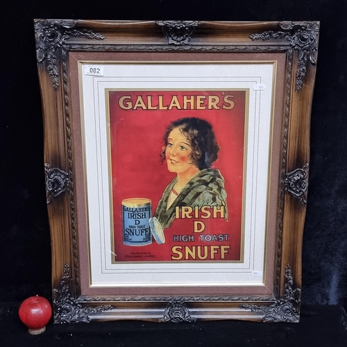 82 - A large print of an advertisement for Gallagher's Irish D High Toast Snuff. Housed in an elaborate w... 