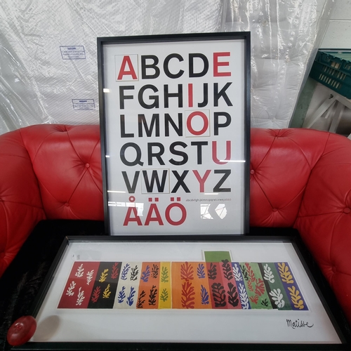 722 - Two large contemporary printed artworks including a Swedish alphabet print with a composite piece in... 