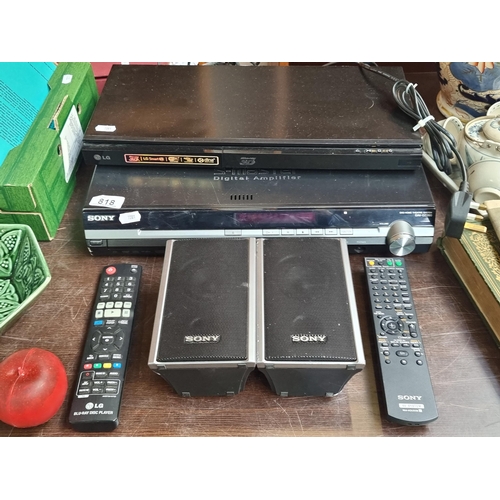 818 - A lot of multimedia items including a Sony DVD home theatre system model DAV-DZ260, an LG Bluray pla... 