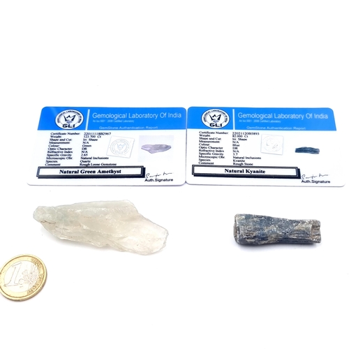 835 - Two certified stones, comprising of a natural Kyanite of a total of 82 carats. Together with an unus... 