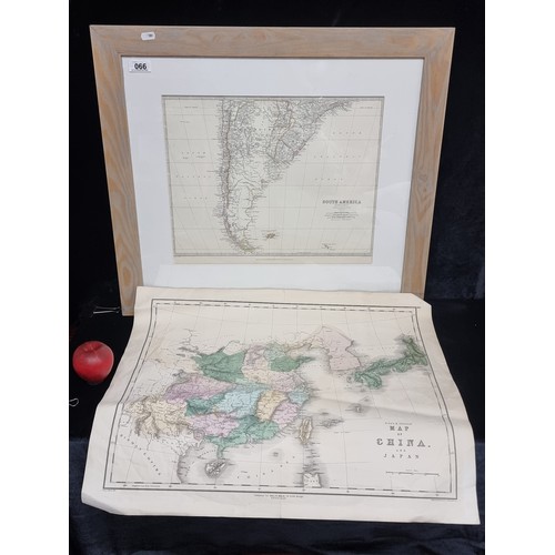 66 - Two antique original maps, one nicely framed showing South America by W. & A.K. Johnson, the second ... 